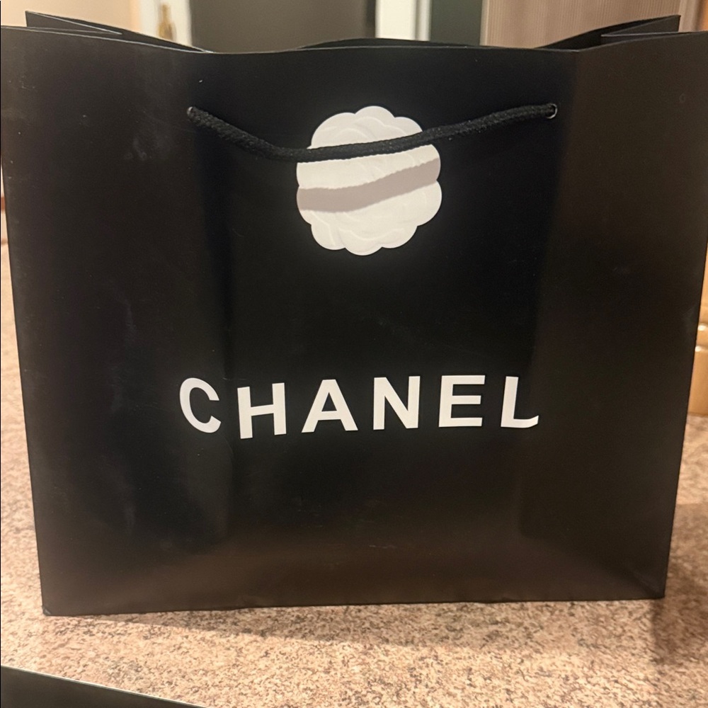 CHANEL Black Gift Bag with White Logo
